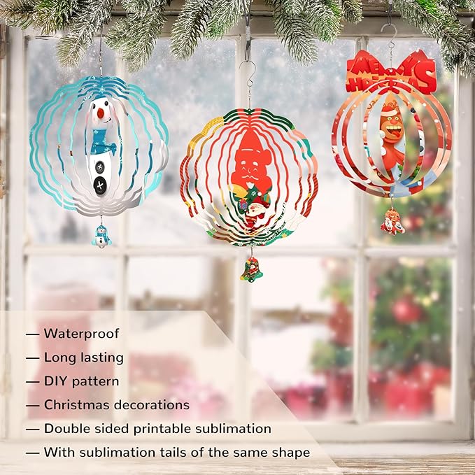 Sublimation Wind Spinner Blanks, 6 Pack 10 Inch 3D Aluminum Metal Hanging Wind Spinner Bulk for Garden Yard Outdoor, Window Porch Decoration for Heat Press Transfer DIY
