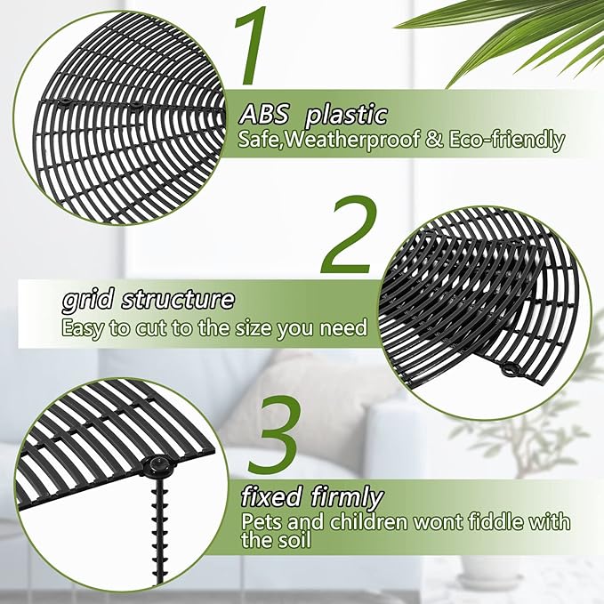 4 Pcs Plant Pot Grid Soil Protector Covers Cuttable Flower Protector 1 from Animals 20.5" 11.8" Cat Digging Stopper Plant Pot Cover with Stakes for Indoor Outdoor Gardening(Black)