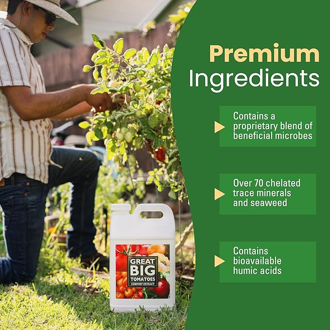 Great Big Tomatoes – Soil and Tomato Fertilizer Booster to Grow The Tastiest Tomatoes and Veggies; 32 Ounce Concentrate (Makes 8 Gallons)