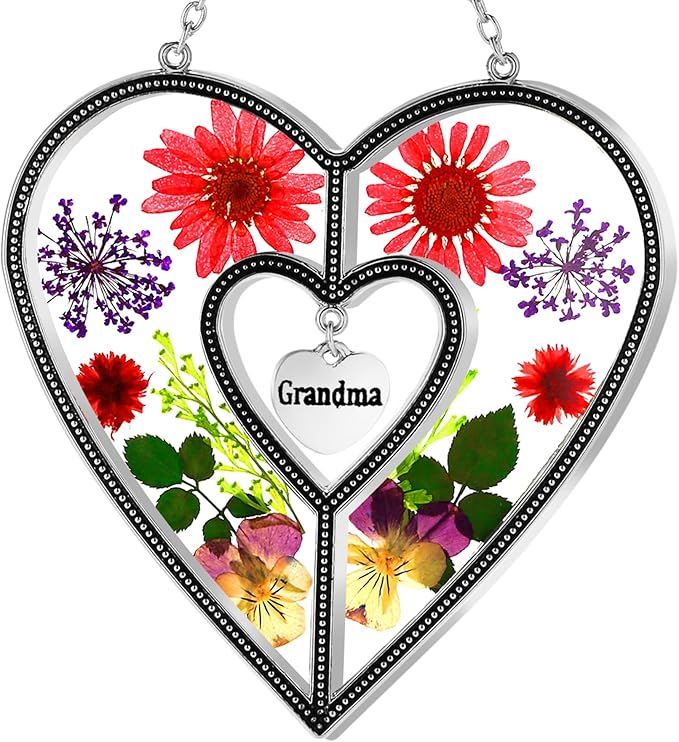KY&BOSAM Suncatcher Stained Glass Grandma Heart Gifts for Women Mother`s Day Grandma Gift Gifts for Grandma from Daughter Son Indoor Decor Yard Decor for Mother Day Christmas Birthday Gift