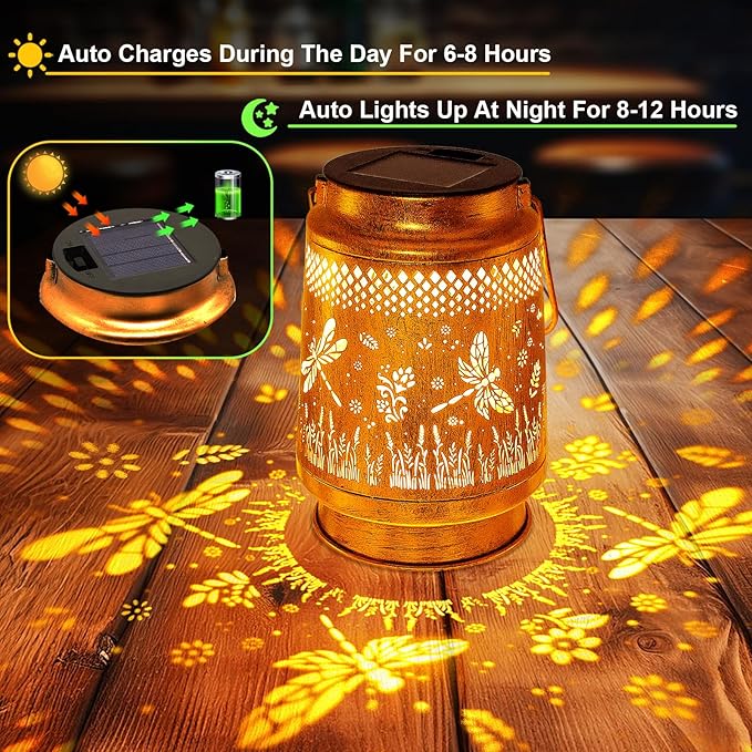 Solar Lanterns Outdoor Waterproof Dragonfly Garden Decor, Birthday Gifts for Women Mom Grandma Hanging Solar Lights Metal LED Decoration Outside with Shepherd Hook for Garden Yard Patio Porch