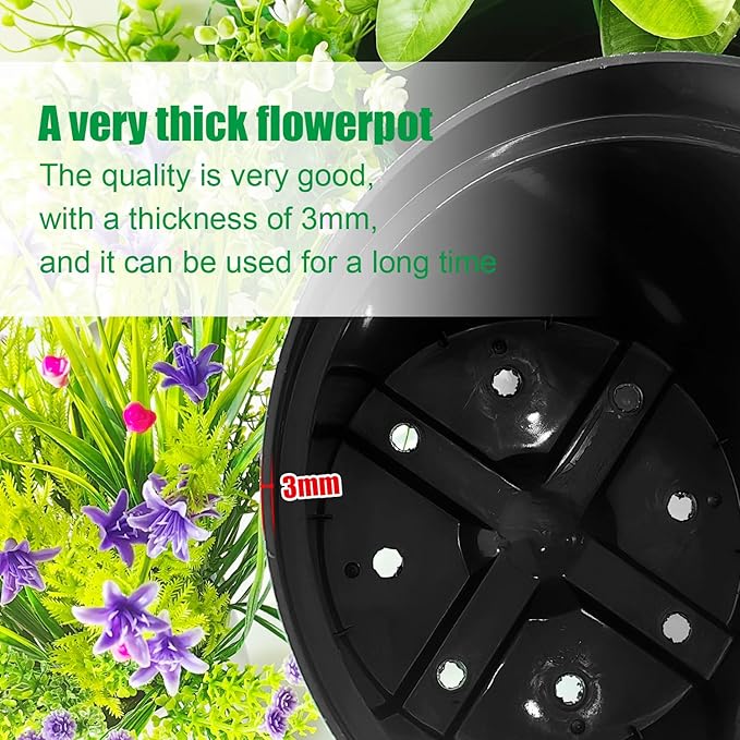 10 Inch Plastic Nursery Pots for Plants 10 Pack Plant Pots with Drainage Holes 2 Gallon Nursery Pots Perfect for Indoor Outdoor Plants Such as Herbs, Strwaberrys and Flowers, Black