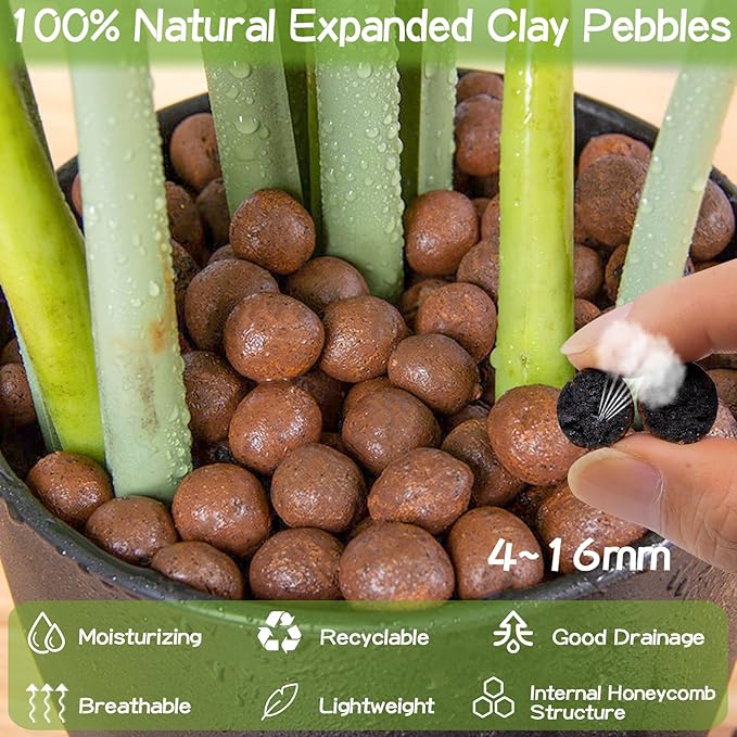 ZeeDix 8LBS Clay Balls for Plants, 4mm-16mm Expanded Clay Pebbles Natural Organic Orchid Growing Medium Clay Leca Balls for Indoor Plants, Hydroponic, Gardening, Orchids, Decoration, Aquaponics