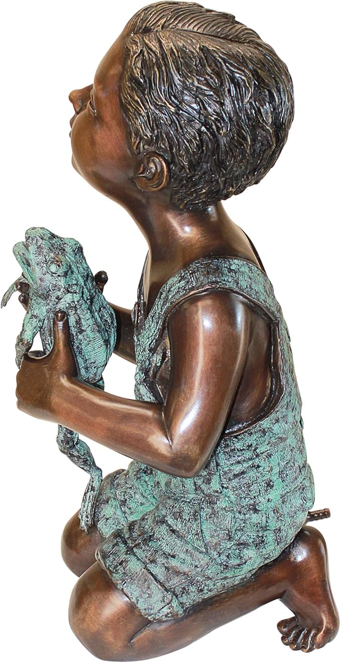 Design Toscano Friend Boy with Frog Garden Statue, Cast Bronze