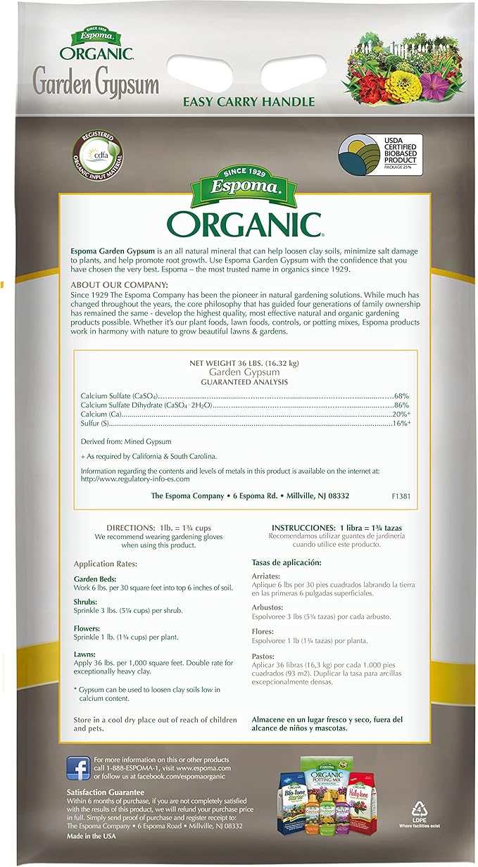 Espoma GG36 Garden Gypsum Soil Conditioner, 36-Pound