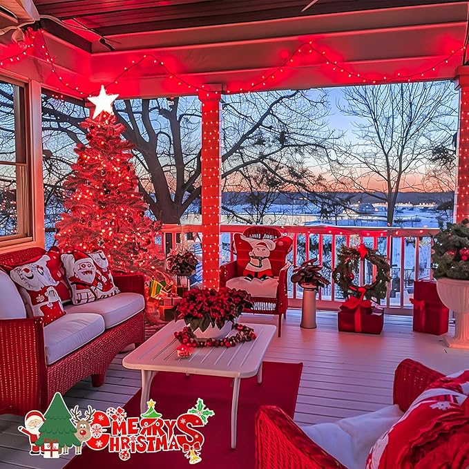JMEXSUSS 500 LED Red Christmas Lights Outdoor, 173ft 8 Modes Christmas String Lights Plug in, Waterproof Red LED Lights for Indoor Tree Party Bedroom Xmas Halloween Decor