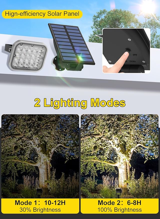 Solar Spot Lights Outdoor 2Pack 6000K Cool White Solar Landscape Spotlights IP65 Waterproof Auto On/Off Ground or Wall Mount for Garden Yard Walkway Porch Driveway Pool