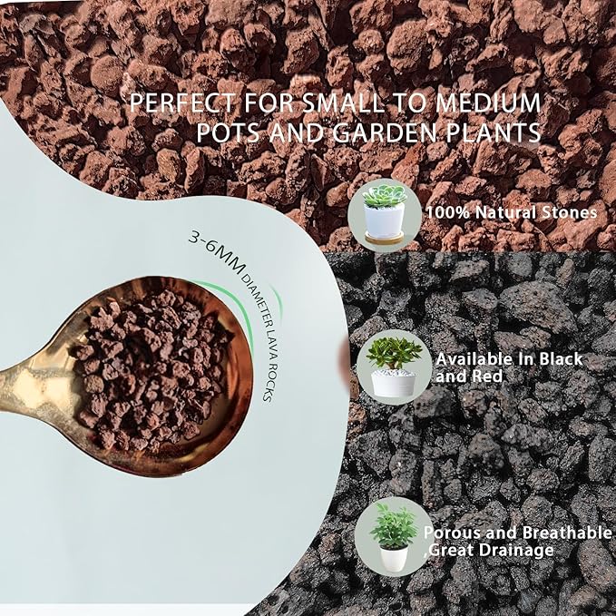 Lava Rocks for Plants, 2lbs Volcanic Stones Gravel Horticultural Drainage Potting Soil for Indoor Outdoor Plants, Succulents, Bonsai, Cactus, Vase Fillers, Top Dressing (2LBS, RED, 1)