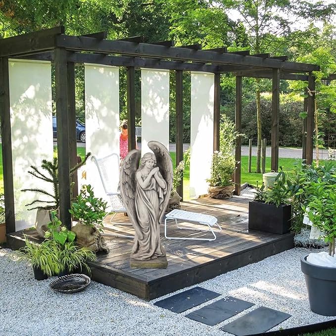 Outdoor Statues Angel Décor Garden Statue - 34 inch Large Garden Angels Outdoor Religious Statues Catholic Resin Concrete Finish Yard Patio Deck Home Entryway Hallway Sculpture 13.7 * 9.8 * 34 Inch