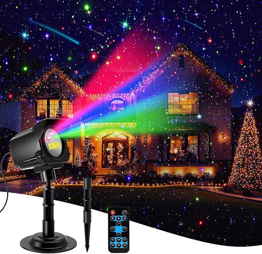 Laser Christmas Projector Lights Outdoor, Christmas Decorations Stars Light Show, Efficient Heat Dissipation, Waterproof, Holiday Projector Decorations for House/Garden/Party/Wedding (Black)