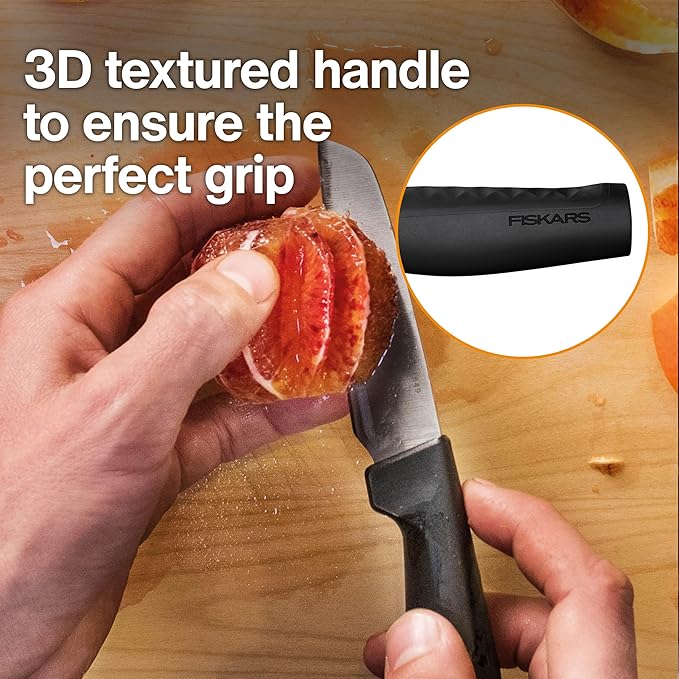 Fiskars Hard Edge 3.5" Peeling Knife - Japanese Stainless Steel Blade Stays Sharp for Everyday Use - Non-Slip Handle for Effortless Cutting - Dishwasher Safe