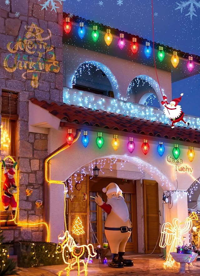 Minetom Jumbo C9 Christmas Pathway Lights Outdoor - 10.5 Feet 5 Strawberry C9 Walkway Lights, C7 Covered Multicolor Light Bulb Decorations for Lawn Garden Outside