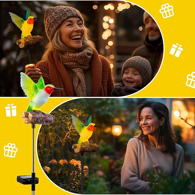Birdsong Hummingbird Garden Decor Statues Stake Figurine Solar Lights for Outside Lawn Yard Porch Patio Flowerbed Christmas Decorations Outdoor for Moms Birthday (Green Hummingbird)