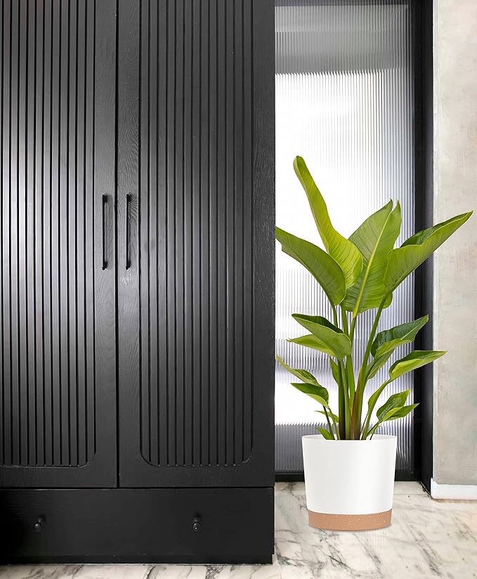 kubvici Plant Pots for Indoor Plants, 2 Pack 12 Inch Pots for Plants, Lightweight Large Planters for Indoor Plants Outdoor Plants, Big Plastic Plant Pot Flowers Pot with Drainage (12” Green & White)