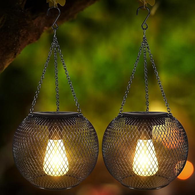 pearlstar Solar Lanterns Outdoor,Upgraded Solar Lights for Outside Decorative Outdoor Hanging Lights Waterproof Solar Lantern Lighting for Yard Garden Patio Pathway Tree,2 Pack