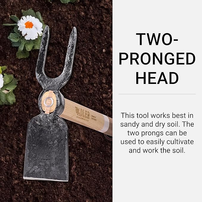 Adler - The Lily Garden Hoe, Heavy Duty Yard Tool Lawn Care, Loosening Soil, Weeding, and Digging, Steel Head 10.6 inches, Wood Handle 17.7 inches (Green)