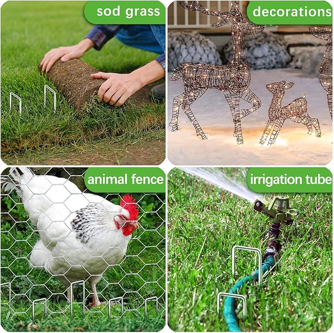 500 Pack Landscape Staples 6 Inch 11 Gauge Garden Stakes Galvanized Garden Staples Pins Anti-Rust Ground Stakes for Weed Barrier, Irrigation Tubing, Yard Lawn and Landscape Fabric