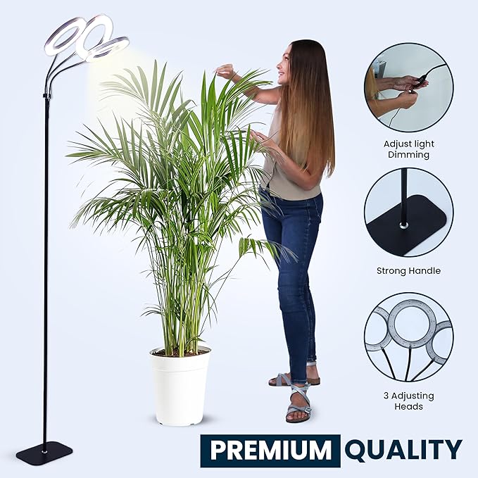 Hanging Grow light for Indoor Plants with Warm Colors, Full Spectrum Plant Standing Lamp for Seeding Small and Large Plants with 3 Heads, Auto On/Off Timer and Adjustable Tripod Stand– 30 Watts