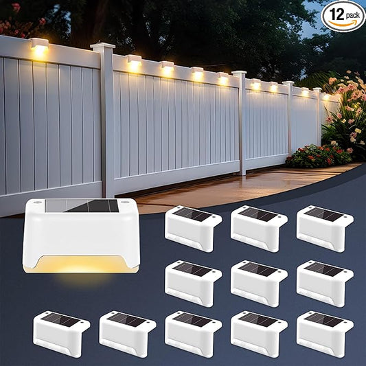 Solar Deck Lights Outdoor Waterproof 12Pack, Solar Powered Step Lights for Outside Stairs, Step, Fence, Yard, Patio, and Pathway(Warm White)