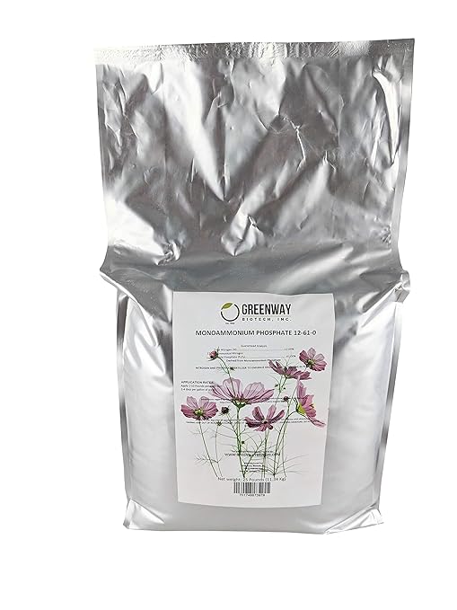 Greenway Biotech's Monoammonium Phosphate Fertilizer 12-61-0 Contains 12% Nitrogen and 61% Phosphorus- The Ultimate Plant Growth and Blooming Enhancer for Hydroponics and Soil Use - 25 Pounds