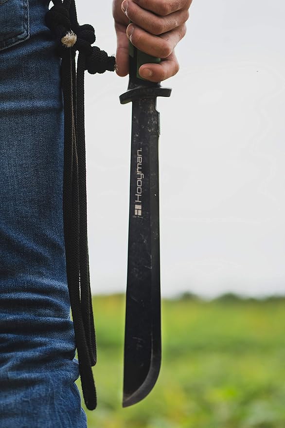 Hooyman Bush Machete with Heavy Duty Construction, Ergonomic No-Slip Handle and Belt Sheath for Gardening, Land Management, Bushcraft, Hunting and Outdoor , Black/Green