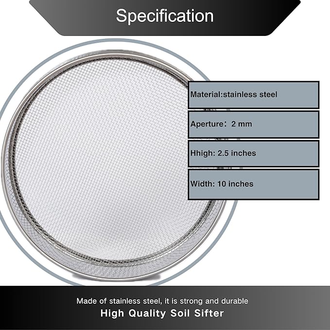 Garden Soil Sifter -10" Sifting Pan-Sieve for Sand Rocks Dirt Compost (1/12”Mesh Screen)