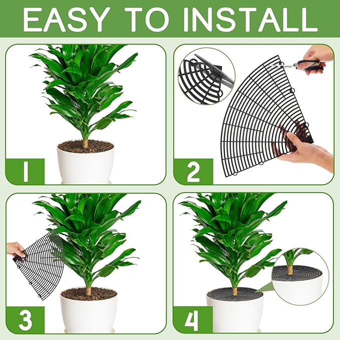 4 Pcs Plant Pot Grid Soil Protector Covers Cuttable Flower Protector 1 from Animals 20.5" 11.8" Cat Digging Stopper Plant Pot Cover with Stakes for Indoor Outdoor Gardening(Black)