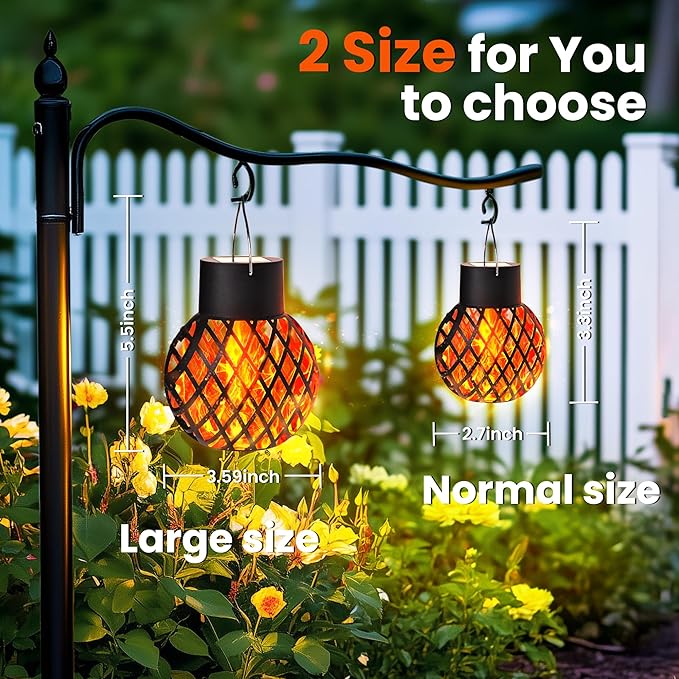 GIGALUMI Solar Lights Outdoor Waterproof,8 Pack Solar Hanging Lights with Flickering Flame,Outdoor Solar Lights for Yard,Patio,Tree,Camping,Christmas Decoration,New Upgraded Larger Lanterns