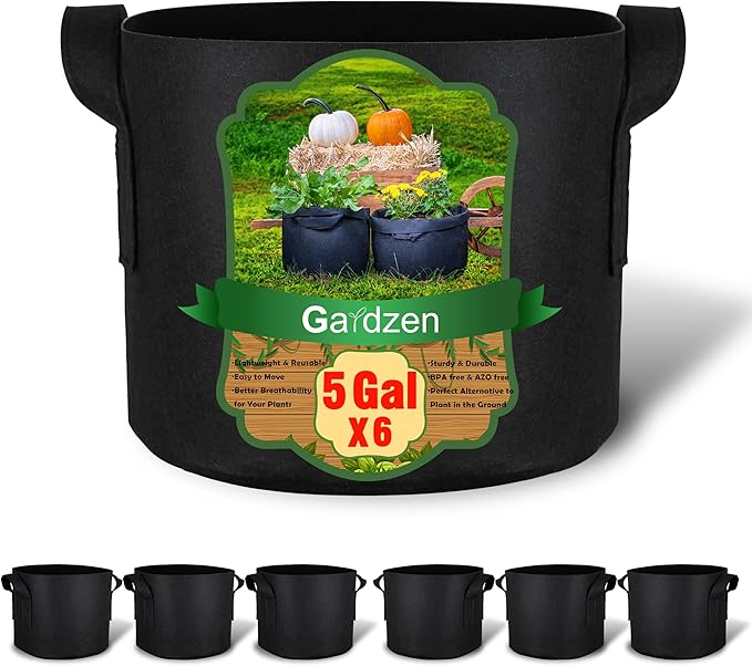 Gardzen 6-Pack 5 Gallon Grow Bags, Aeration Fabric Pots with Handles, Heavy Duty Cloth Pots for Plants