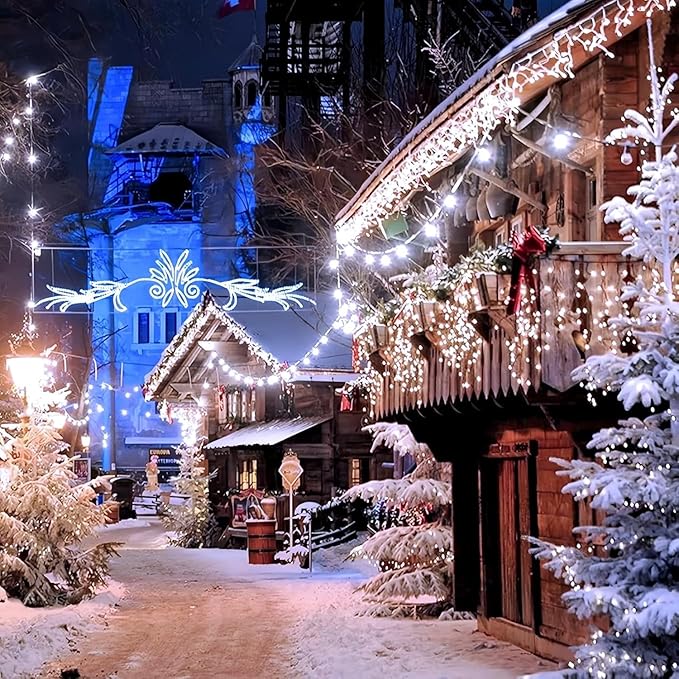 EEW 2-Pack 200 LED Solar String Lights for Outside, Solar Christmas Lights with 8 Lighting Modes, Waterproof Green Wire Solar String Lights Outdoor for Tree Xmas Party Garden Decorations (Cool White)