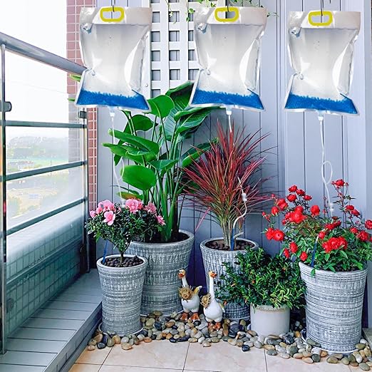 3.5L Self Watering Planter iv Bags with Adjustable Flow Regulators & Hooks,Automatic Drip Irrigation Kits, Indoor Plant Life Support Self-Waterer, Vacation Plant Watering System for Potted Plants,3Pcs