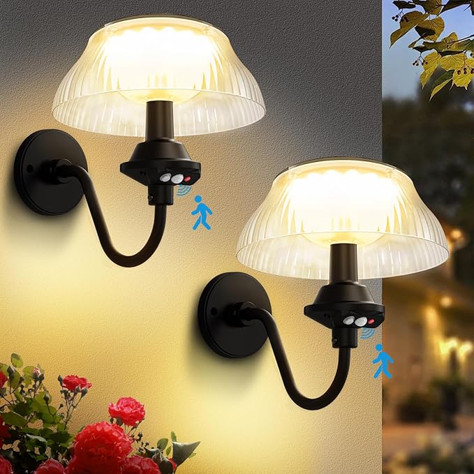 Aqonsie Solar Barn Lights Outdoor with 3 Lighting Modes & Motion Sensor, Attractive Solar Wall Lights Outdoor, Waterproof Outdoor Solar Light for Chicken coop, Barn, Shed, Garden, Porch, Yard, 2 Pack