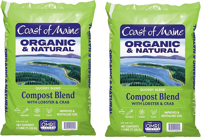 Coast of Maine Quoddy Blend, 1 cu ft (Pack of 2) Organic and Natural Compost Blend with Lobster and Crab - Improves and Revitilizes Soil