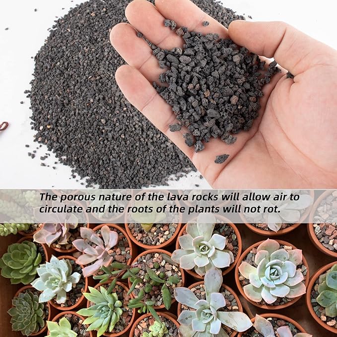 18LB Black Horticultural Lava Rock Soil for Decorative Landscaping Bonsai, Cacti, Succulents Plants Top Dressing for Release Excess Water