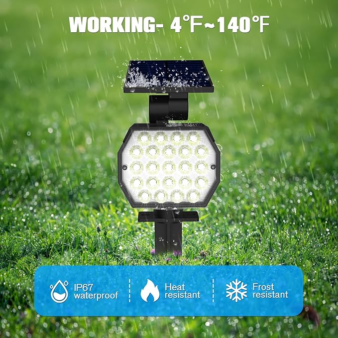 NIORSUN Solar Spot Lights Outdoor,23 LEDs Landscape Lighting with Auto On/Off and 3 Lighting Modes, IP67 Waterproof Spotlights,Outdoor Solar Lights for Yard Garden,4 Pack(Cool White)