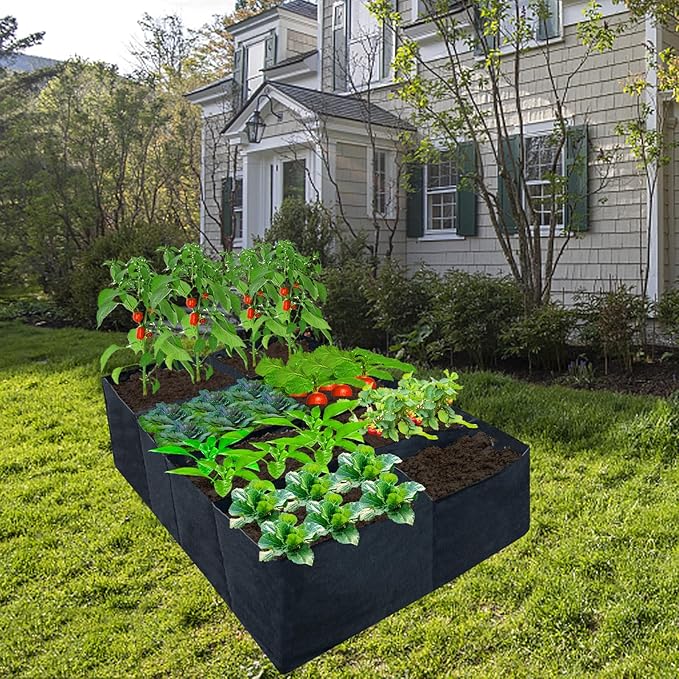 2 Pack 6x3x1ft Fabric Raised Garden Beds,128 Gallon 8 Grids Rectangle Plant Grow Bags,Durable Outdoor Gardening Planting Container Planter Pot for Growing Herbs Flowers Vegetables Potatoes Chillies