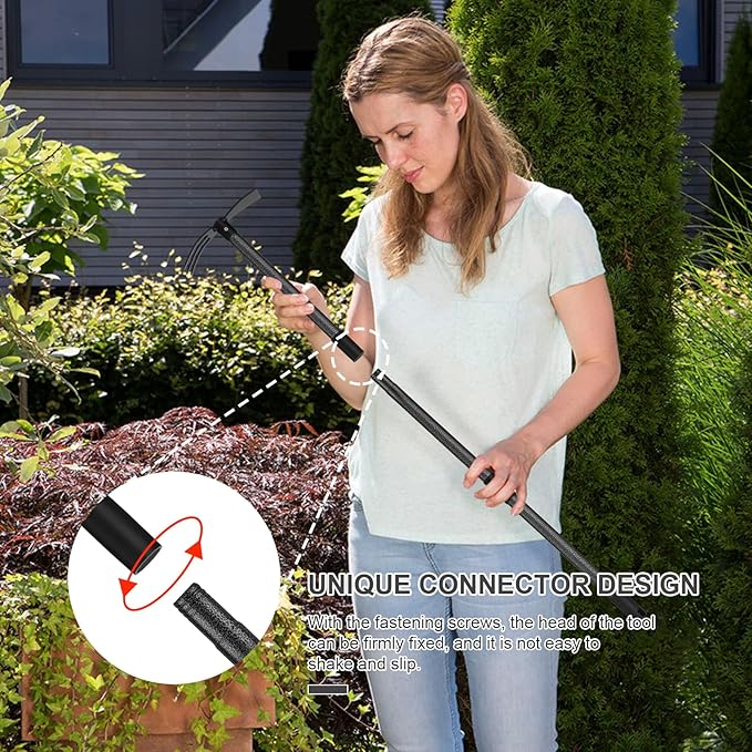 Cultivator Hoe Garden Tool, 45 inch Stainless Steel Long Handle Heavy Duty Gardening Tools，Extended Reach Double Hoes Suitable for Digging Loosening