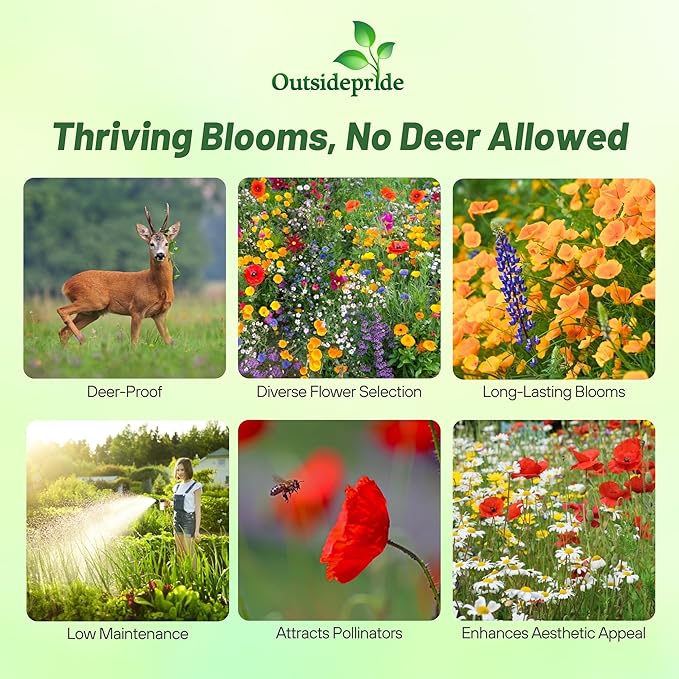 Outsidepride Deer Proof Wildflower Seed Mix - 1 lb. Colorful Blend of Easy to Grow, Drought-Tolerant Annual & Perennial Wildflower Seeds for a Deer-Free,Vibrant Meadow & Pollinator-Friendly Garden