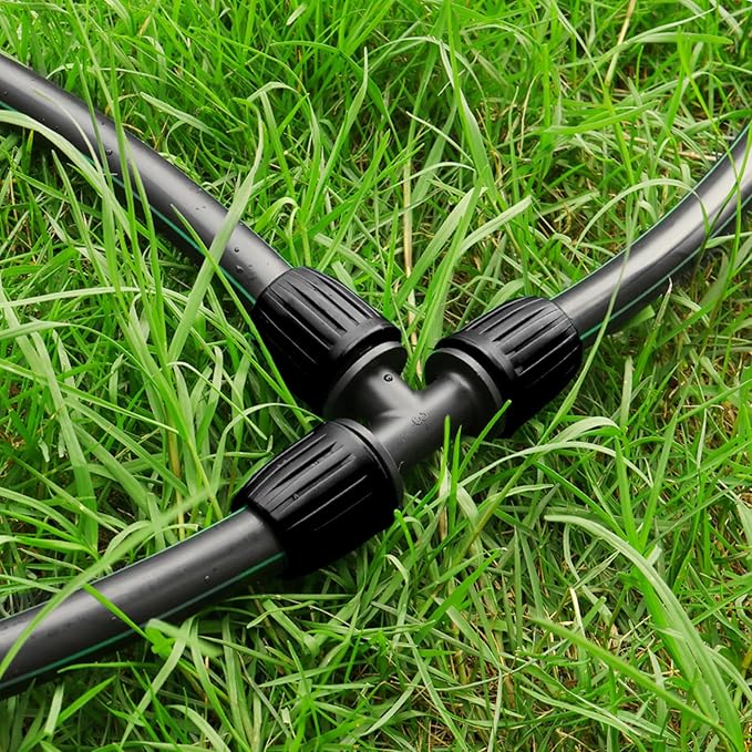 Drip Irrigation Fittings for 1/2 Inch Tubing (0.60"-0.63" OD), 10 Pieces Barbed Tee Drip Parts Locked Tee Connectors, 3 Way Drip Line Nuts Connectors for 1/2" Drip Irrigation Hose (13mm ID)