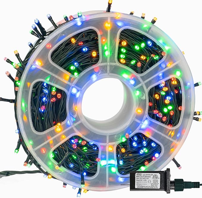 FUNPENY 164FT 500 LED Christmas Indoor Outdoor Decorative String Lights, 8 Modes Waterproof Green Wire LED Fairy Light for Xmas Party Wedding Garden Home Decoration (Multi-Colored)