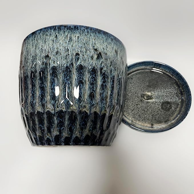 Ceramic Pots for Plants, 6 inch Pots for Plants, Ceramic Planters for Indoor Plants, Flower Pots with Drainage and Saucer, Reactive Glaze Blue