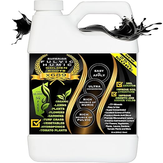 Humic Acid Liquid Aeration Lawn - Humic Acid & Fulvic Acid Liquid Concentrate - 10,000 sq ft - Organic Plant Food Enhancer for Lawn, Plants, Turf Grass & Garden Soil Treatment Conditioner & Aerator