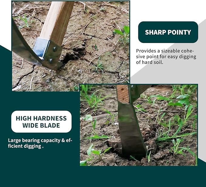 Berry&Bird Gardening Pick Axes, Stainless Steel Pickaxe Mattock Hoe with Wooden Handle, Heavy Duty Pick Axe Hand Tool for Transplanting Digging Planting Loosening Soil Camping or Prospecting