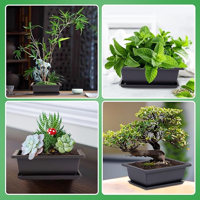 8 Packs Bonsai Training Pot with Humidity Tray - 6.5in & 9in Training Nursery Pots Kit, Plastic Plants Growing Planter with Drainage Tray, Indoor Succulents Decor Garden