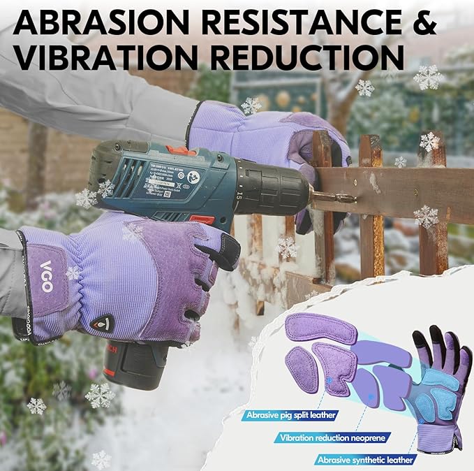 Vgo... Winter Gardening Gloves Women,Safety Work Gloves, Puncture-proof,Thornproof,Touchscreen(1 Pair,L,Purple,SL7471FLWP)