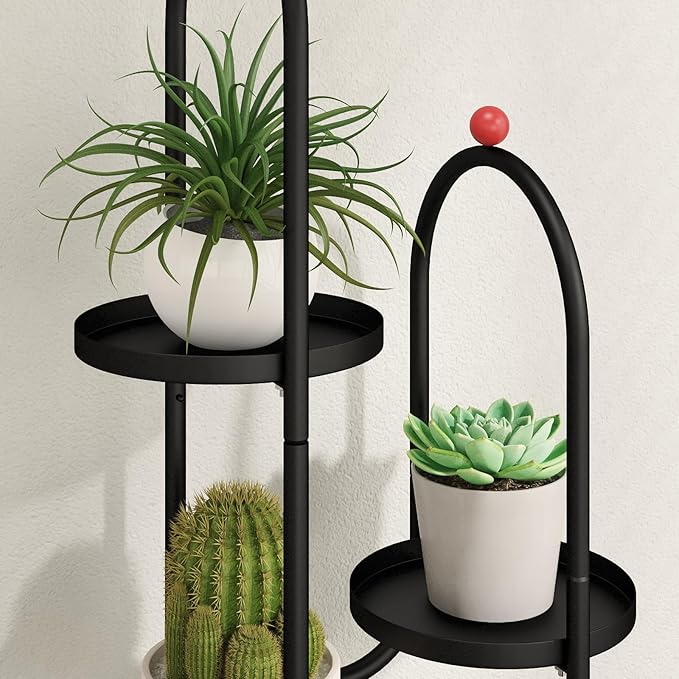 Bamworld Cactus Plant Stand Indoor for Succulents Christmas Decor Corner Metal Flower Pot Stands 5 Tier Plant Shelf for Patio Garden Balcony Living Room Decor Black Designer Edition