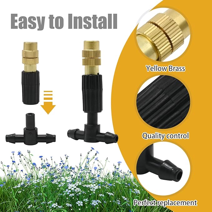 3-Way Atomizing Nozzle with Drip Irrigation Connector Irrigation Nozzle for 1/4-inch Drip Tubing Brass Misting Nozzles Tees for Gardens, Irrigation, Greenhouses, Lawns (20 PCS)