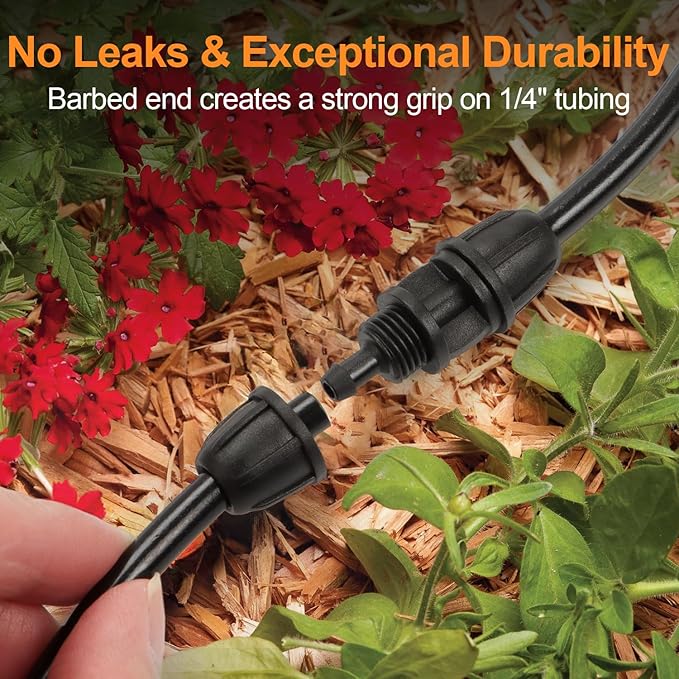 1/4 Inch Drip Irrigation Anti-leak Coupling Fittings, 25 Pieces 1/4'' Drip Line Barbed Locked Coupler Connectors for 1/4 Inch Irrigation Tubing for Garden Drip Systems