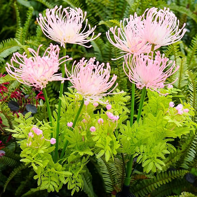 SmilingTown Solar Lights with Light-up Flowers and Stems Outdoor Pathway Decorative Lights Solar Powered Waterproof Lights for Yard Patio Lawn Garden 4 Pack