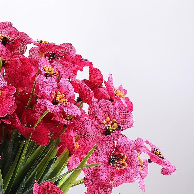 24 Bundles Artificial Flowers for Outdoor,No Fade Fake Plastic Flowers Faux Plants for Decoration Hanging Planters Indoor Outside Garden Porch Window Box Home Wedding Farmhouse